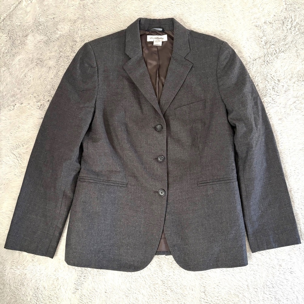 Brooks Brothers Petite Wool Blend Blazer Jacket Italy Gray Women 10P‎ Old Money